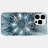 Coques Case-Mate iPhone Fleur joyeuse abstraite florale fractale bleue gri (Verso (horizontal))