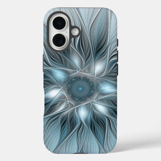 Coques Case-Mate iPhone Fleur joyeuse abstraite florale fractale bleue gri (Verso)