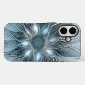 Coques Case-Mate iPhone Fleur joyeuse abstraite florale fractale bleue gri (Verso (horizontal))