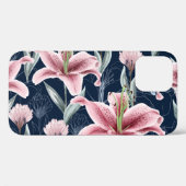 Coques Case-Mate iPhone Fleur Lilly Rose Motif sans couture. (Verso (horizontal))