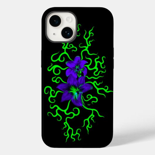 Coques Case-Mate iPhone Fleur Lily violette sur noir (Verso)