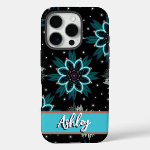 Coques iPhone 16 Pro Fleur Mandala de Bohême Noir Personnalisée