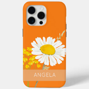 Coque iPhone 15 Pro Max Fleur marguerite blanche Nom personnalisé