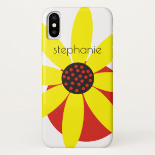 Coque iPhone X Fleur marguerite jaune et rouge et nom fleuri