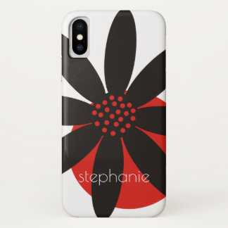 Coque Case-Mate Pour iPhone Fleur marguerite noire et rouge et nom floral