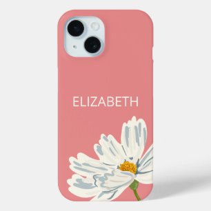 Coque Pour iPhone 15 Fleur Moderne Blanche Personnaliser Nom