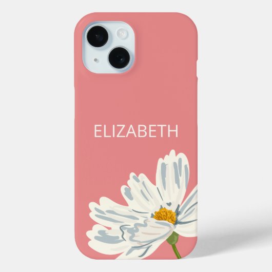 Coques Case-Mate iPhone Fleur Moderne Blanche Personnaliser Nom (Verso)