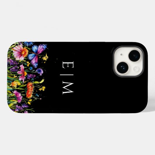 Coques Case-Mate iPhone Fleur noire de papillon mignon (Verso (horizontal))