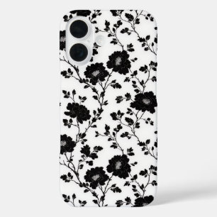 Coques iPhone 16 Fleur noire monochrome vintage Toile Nature
