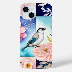 Coque Pour iPhone 15 Fleur & Oiseau