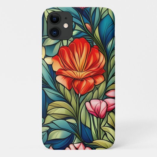 Coques Case-Mate iPhone Fleur orange Abstraite sur vert (Dos)
