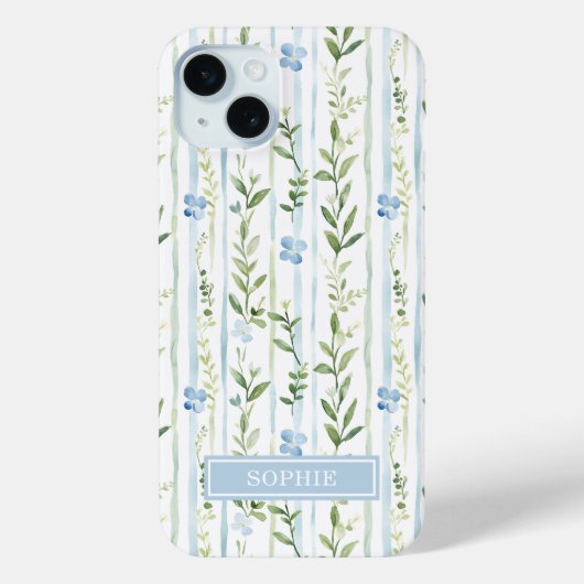 Coques Case-Mate iPhone Fleur personnalisée rayée bleue (Verso)