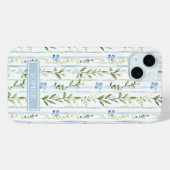 Coques Case-Mate iPhone Fleur personnalisée rayée bleue (Verso (horizontal))