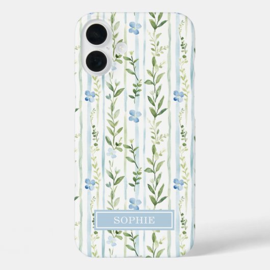 Coques Case-Mate iPhone Fleur personnalisée rayée bleue (Verso)