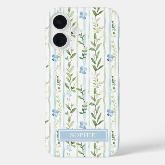Coques Case-Mate iPhone Fleur personnalisée rayée bleue (Verso)