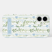 Coques Case-Mate iPhone Fleur personnalisée rayée bleue (Verso (horizontal))
