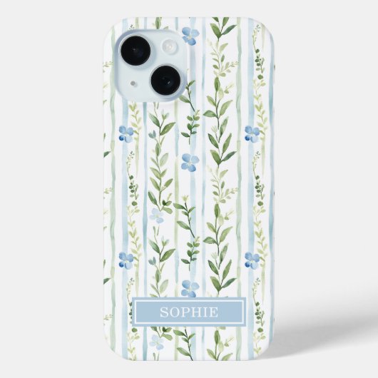 Coques Case-Mate iPhone Fleur personnalisée rayée bleue (Verso)