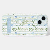 Coques Case-Mate iPhone Fleur personnalisée rayée bleue (Verso (horizontal))