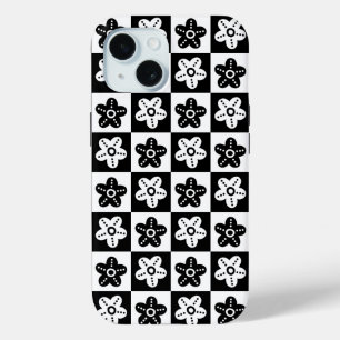 Coque Pour iPhone 15 Fleur point noir blanc