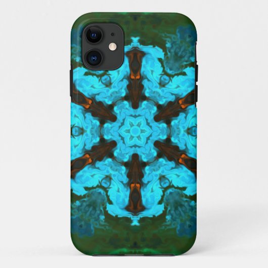 Coques Case-Mate iPhone Fleur psychédélique hippie bleu et vert (Dos)