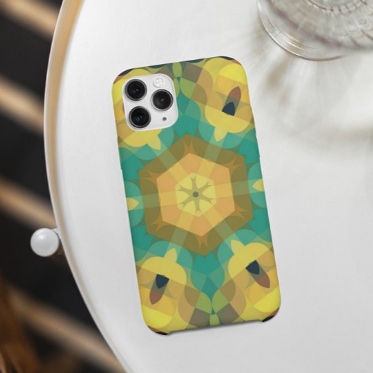 Coques Case-Mate iPhone Fleur rétro Mandala jaune bleu et vert