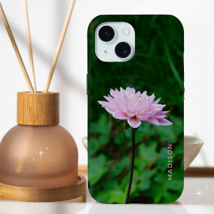 Coque Pour iPhone 15 Fleur Rose Époustouflante Nom Personnalisé