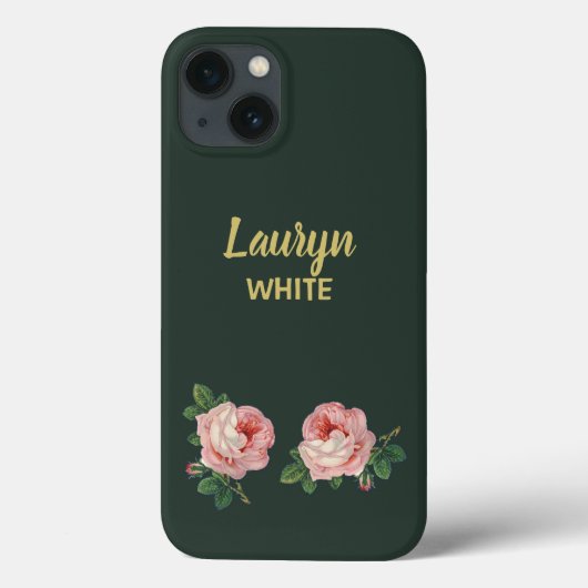 Coques Case-Mate iPhone Fleur rose et feuilles sur vert foncé (Verso)