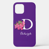 Coques Case-Mate iPhone Fleur rose monogramme violet (Verso)