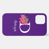 Coques Case-Mate iPhone Fleur rose monogramme violet (Verso (horizontal))