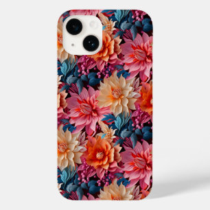 Coque Pour iPhone 14 Fleur rose orange et feuille