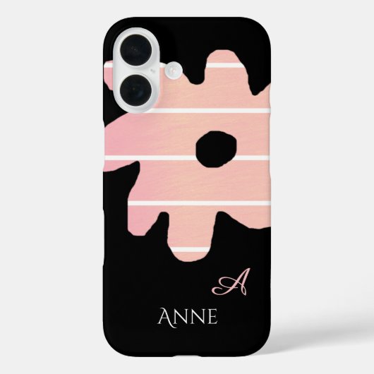Coques Case-Mate iPhone fleur rose rayée avec nom et initiale (Verso)