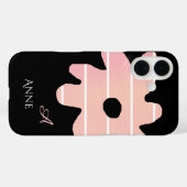 Coques Case-Mate iPhone fleur rose rayée avec nom et initiale (Verso (horizontal))