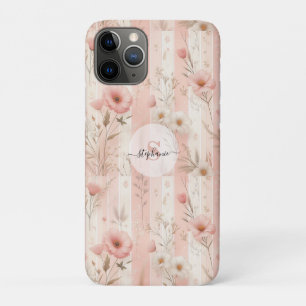 Case-Mate iPhone Case Fleur Rose Vintage sur Fond Rose Rayé