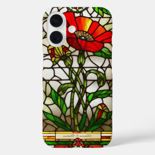 Coques iPhone 16 Fleur rouge de verre teinté élégant