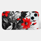 Coques Case-Mate iPhone Fleur rouge sur Plante noir blanc (Verso (horizontal))
