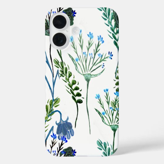 Coques Case-Mate iPhone Fleur sauvage aquarelle bleu vert (Verso)