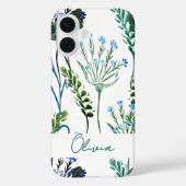 Coques Case-Mate iPhone Fleur sauvage aquarelle bleu vert (Verso)
