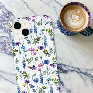 Coque Pour iPhone 14 Fleur sauvage aquarelle bleu violet