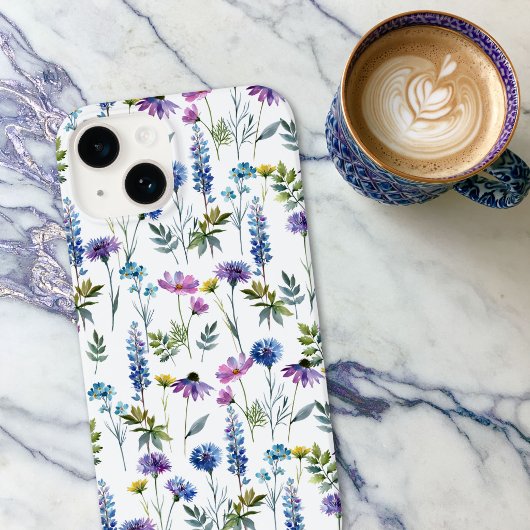 Coques Case-Mate iPhone Fleur sauvage aquarelle bleu violet