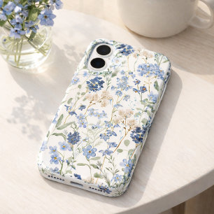 Coques iPhone 16 Fleur sauvage aquarelle bleue