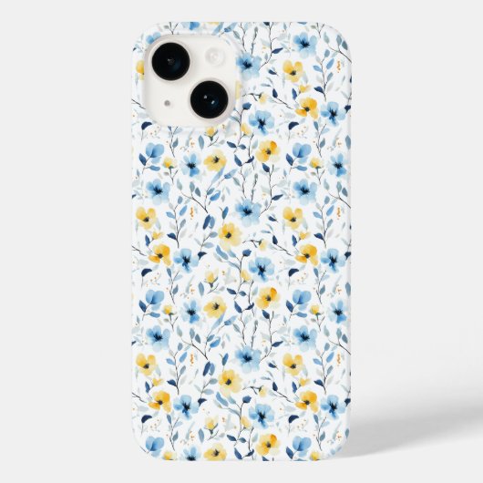 Coques Case-Mate iPhone Fleur sauvage aquarelle bleue jaune  (Verso)