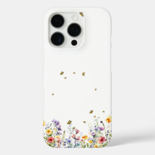 Coques iPhone 16 Pro Fleur sauvage aquarelle colorée avec papillon
