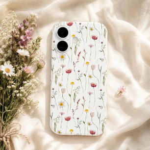 Coques iPhone 16 Fleur sauvage aquarelle rose poussiéreux