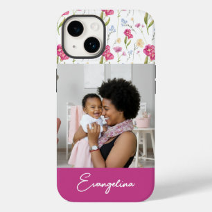 Coque Pour iPhone 14 Fleur sauvage aquarelle rose violet nom personnali