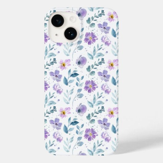 Coques Case-Mate iPhone Fleur sauvage aquarelle violette verte (Verso)