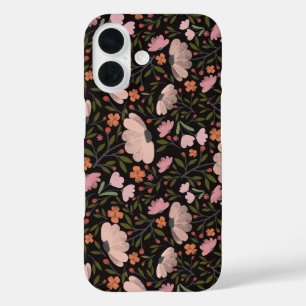 Coques iPhone 16 Fleur sauvage coloré été Floral noir