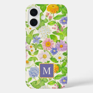 Coques iPhone 16 Fleur sauvage coloré motif floral Monogramme