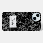 Coques Case-Mate iPhone Fleur sauvage damask noir gris nommé (Verso (horizontal))
