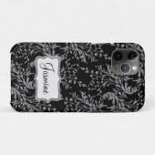 Coques Case-Mate iPhone Fleur sauvage damask noir gris nommé (Dos (Horizontal))