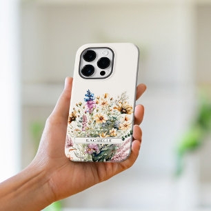 Coque Pour iPhone 14 Fleur sauvage de monogramme floral personnalisé